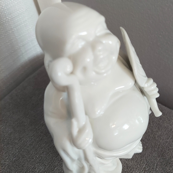 Traveling Buddha Figurine Statue Leaf Staff White Spiritual 6" Ceramic - Picture 7 of 8